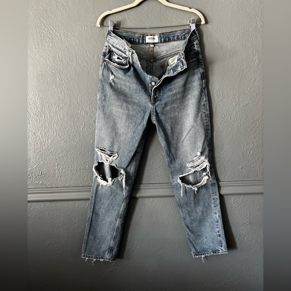 AGOLDE Fen High Rise Relaxed Jeans Distressed Organic Cotton Light Wash 27